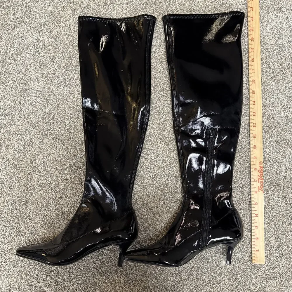Abound Women’s Black Patent Over the Knee Carmy Boots Kitten Heel Sz 7 NWOB - Picture 3 of 10